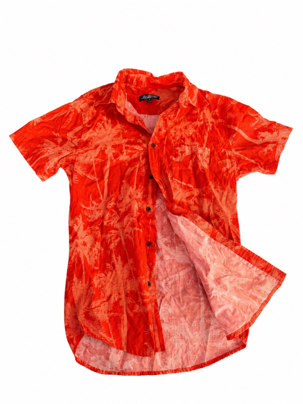 Men's Short-Sleeve Button-Up Shirt - Vibrant Orange Red Tropical Print